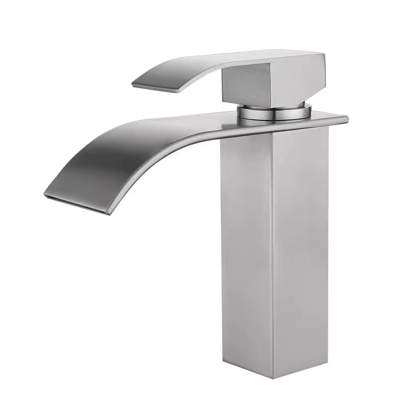 Grifo para lavabo estilo cascada cuadrado cepillado