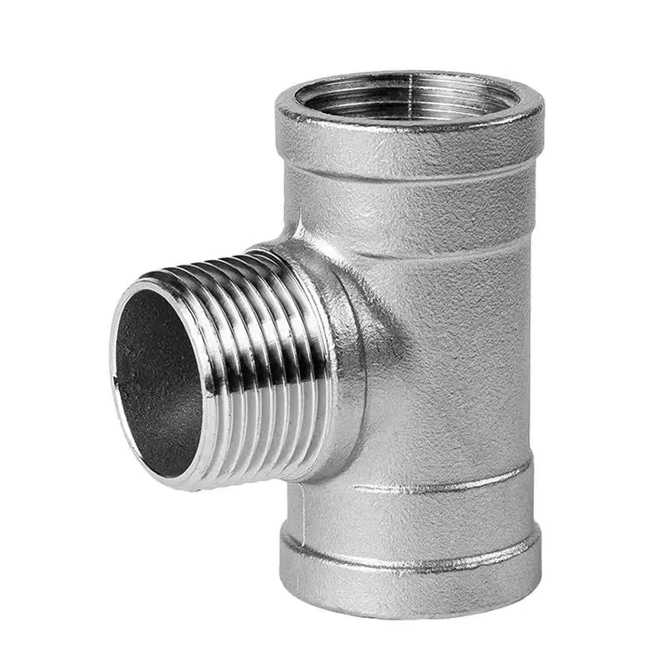 Tee de tubo macho-hembra-macho de acero inoxidable con rosca BSP