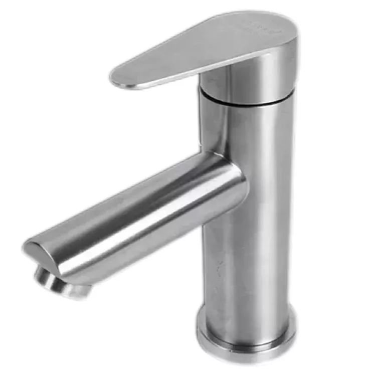 Grifo cilíndrico para lavabo frío y caliente con mango plano