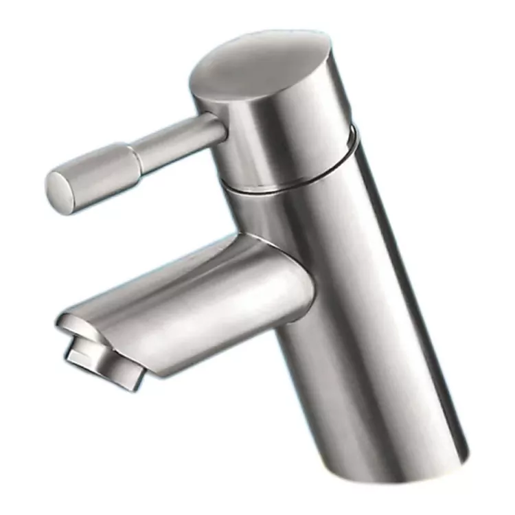 Grifo cilíndrico para lavabo frío y caliente, cepillado, inclinado