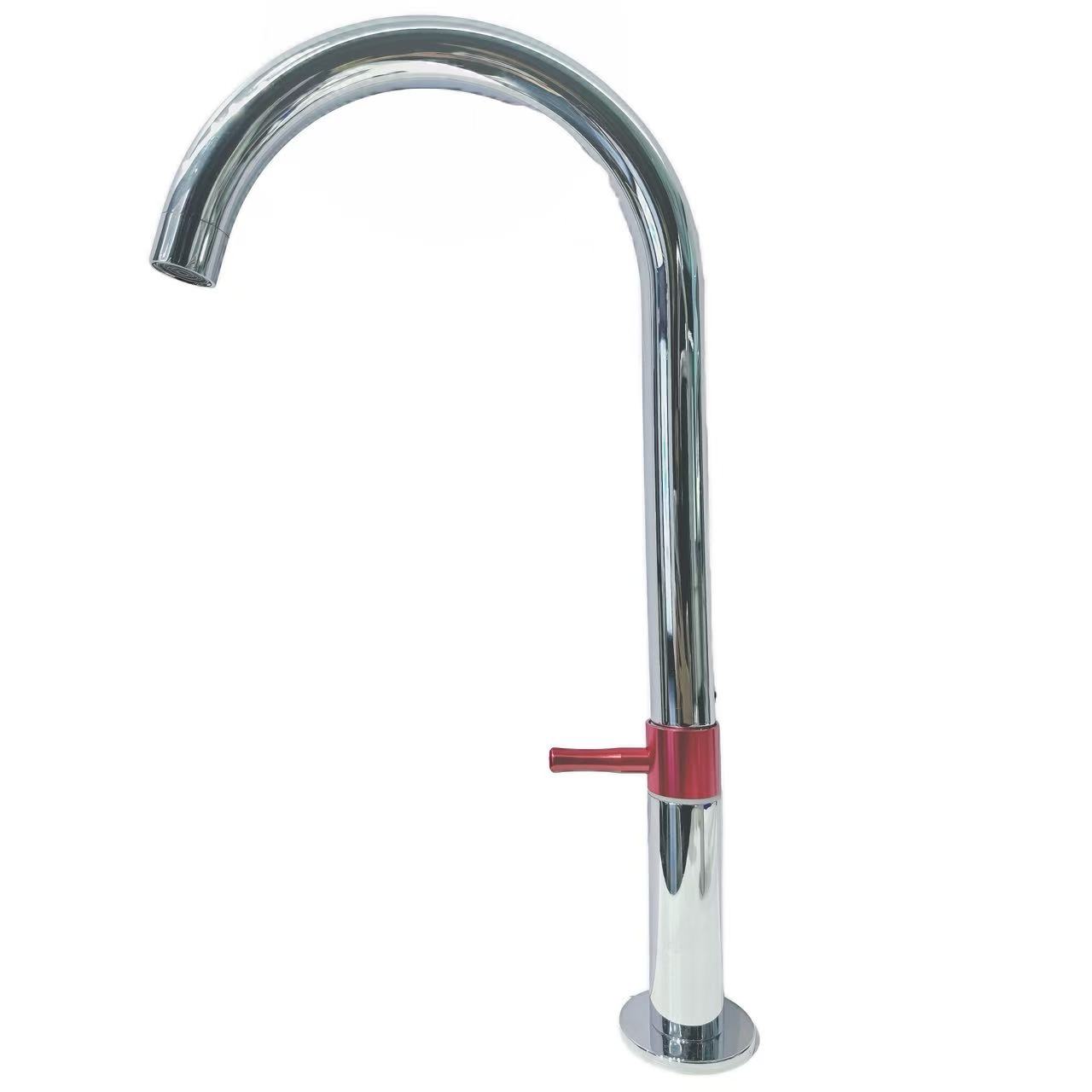 Grifo de fregadero de cocina frío individual con cuello de cisne de arco alto brillante
