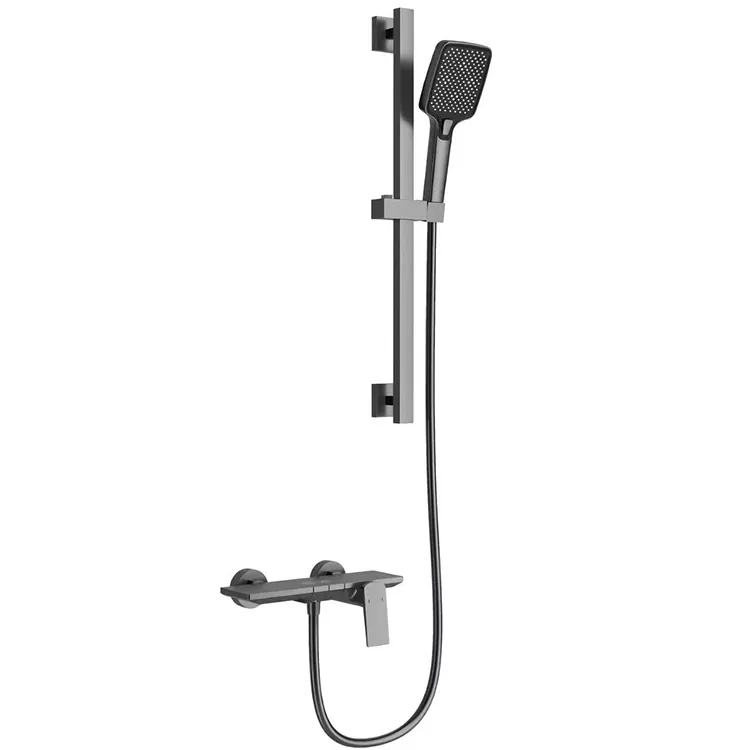 Juego de ducha cuadrado gris bronce con barra deslizante ajustable