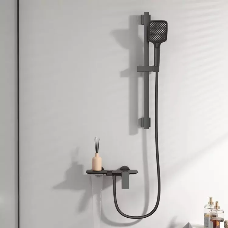 Gunmetal gray square shower set with adjustable slide bar