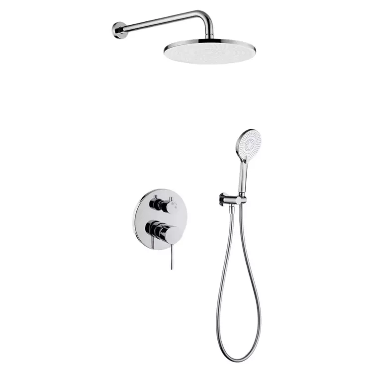 Cabezal de ducha elevado redondo con perilla de control doble para empotrar en la pared