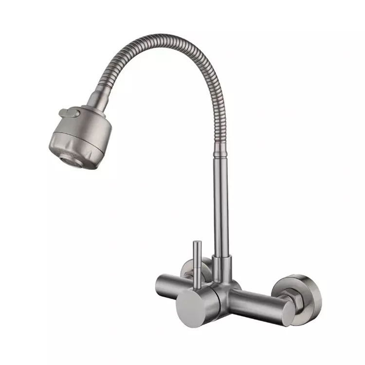 Grifo universal de agua fría y caliente de doble orificio montado en la pared para cocina