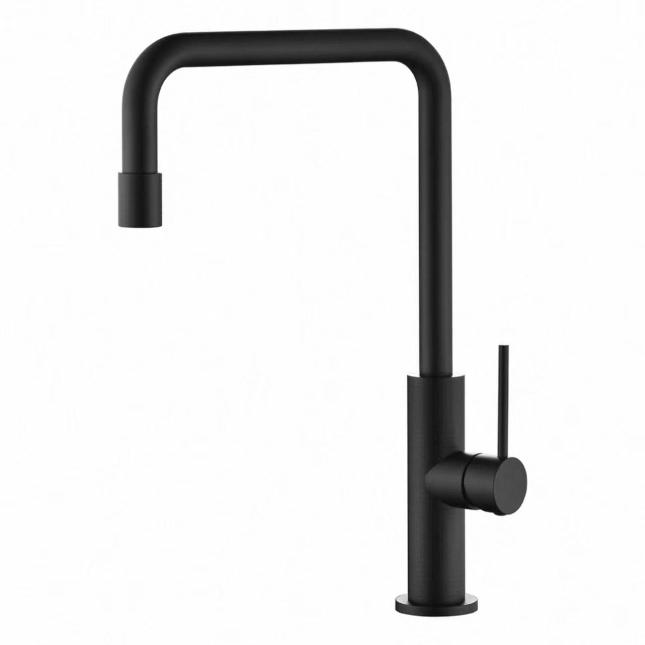 Grifo frío y caliente de cocina moleteado con tubo minimalista en forma de L