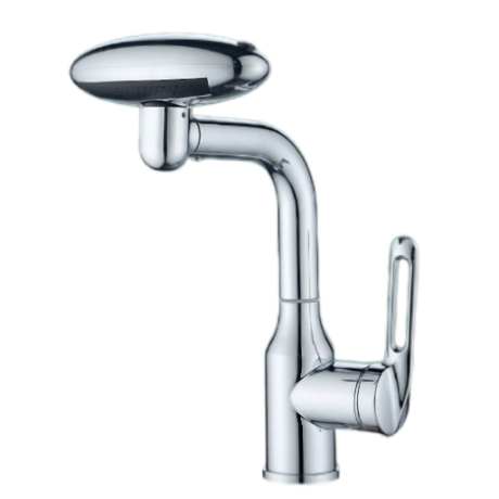 Grifo de lavabo con rociador superior plateado con espejo