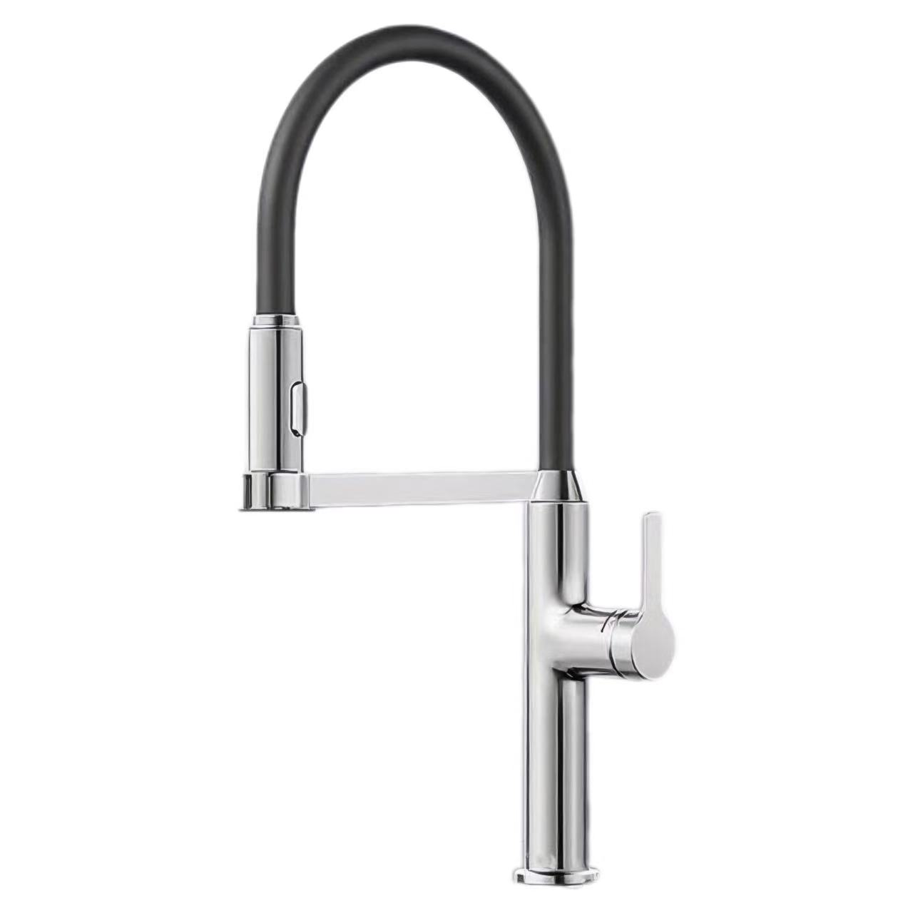 Grifo monomando para fregadero de agua fría y caliente con tubo curvo de silicona