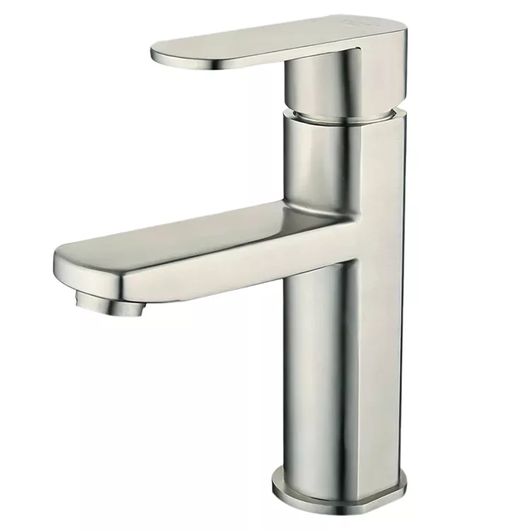 Grifo de lavabo frío y caliente de cuerpo redondo de columna cuadrada