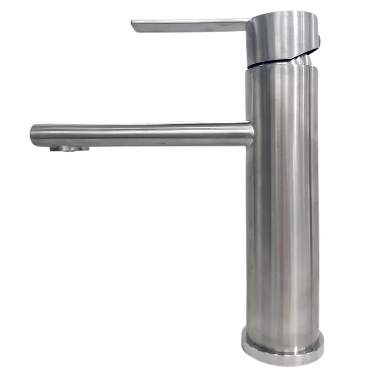Grifo de lavabo frío y caliente cepillado cilíndrico de boquilla recta