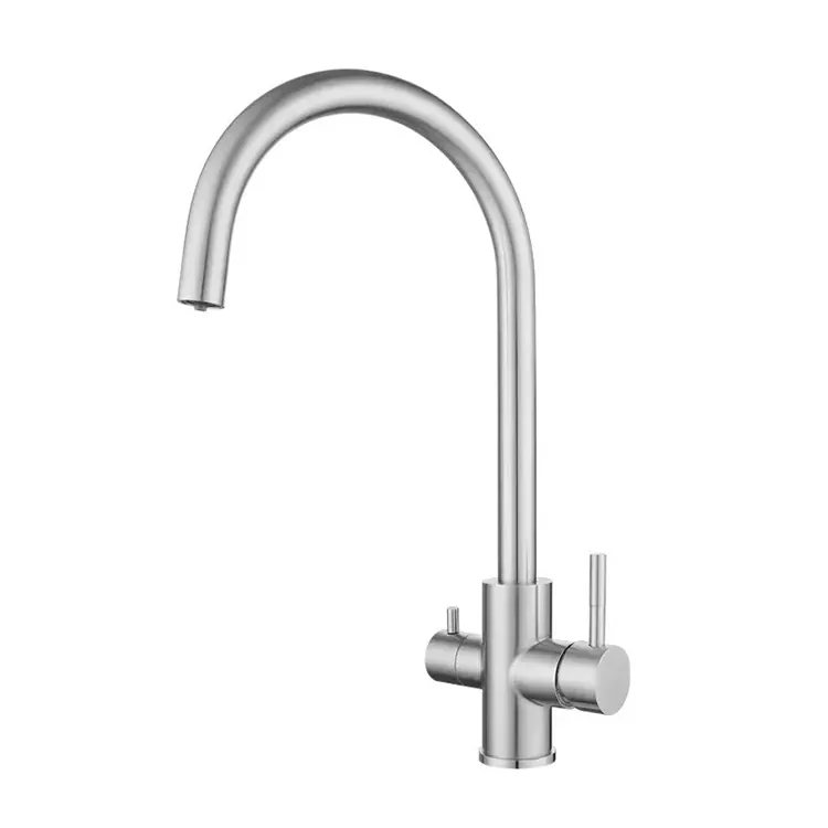 Grifo frío y caliente de cocina 3 en 1 con cuello de cisne