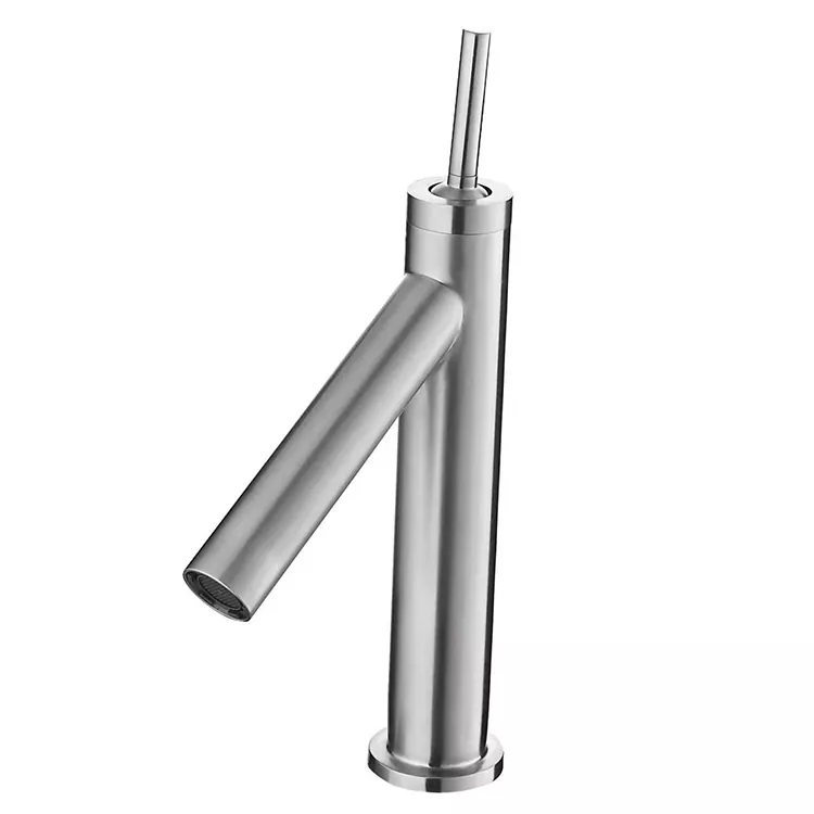 Grifo cilíndrico para lavabo frío y caliente con manija superior